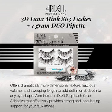 Ardell 3D Faux Mink 863 Lashes + 1 gram DUO Pipett...