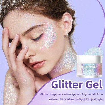 HOSAILY Face Body Glitter Gel Holographic Chameleon Mermaid Sequins Liquid Glitter for Hair Eye Lip Nail Long Lasting Color Shifting Metallic Sparkling Glitter Makeup Festival Party Accessories 01#