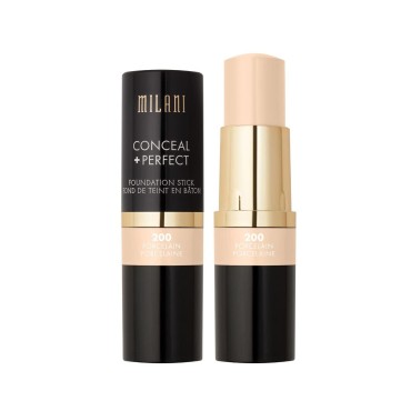 Milani Conceal + Perfect Foundation Stick - Porcelain (0.46 Ounce) Vegan, Cruelty-Free Cream Foundation - Cover Under-Eye Circles, Blemishes & Skin Discoloration for a Flawless Finish