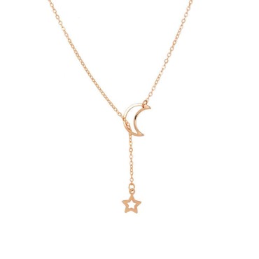 DoubleNine Lariat Necklaces Star Moon Charm Gold Y...