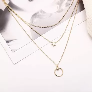 Edary Vintage Star Necklace Gold Layered Necklaces Rings Pendant for Women and Girls.