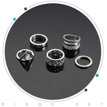 Edary Vintage Flower Carved Rings Pattern Ring Silver Joint Knuckle Rings Set for Women and Girls.(5PCS)