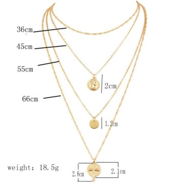DoubleNine Coin Cross Pendant Gold Medallion Small Disk Religious Multilayer Necklace for Women Girls