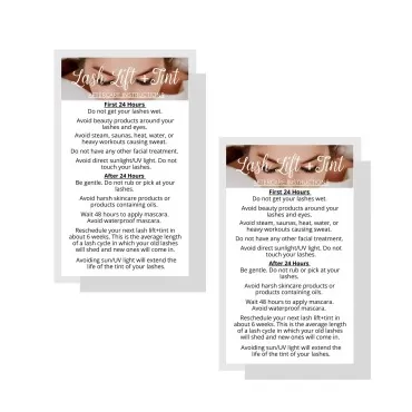 Lash Lift + Tint Aftercare Instruction Cards | 50 ...