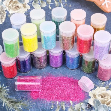 Ultra Fine Glitter for Nails, Set of 45 Colors, Extra Fine Resin Glitter Powder, Holographic & Iridescent Glitter for Epoxy Resin, Body Glitter for Face Hair, Arts and Crafts Glitter Bulk for Tumblers