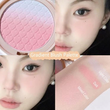 Face Matte Pressed Powder Blush, Lasting Lightweight Pink Rose Blendable Soft Gradient Blush Highlighter, Natural-Looking Highly Piamented Facial Contour Highlight Gradient Blush Powder Makeup