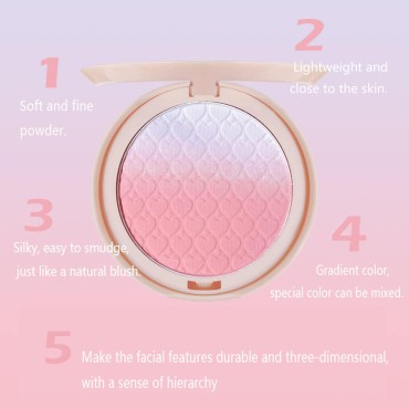 Face Matte Pressed Powder Blush, Lasting Lightweight Pink Rose Blendable Soft Gradient Blush Highlighter, Natural-Looking Highly Piamented Facial Contour Highlight Gradient Blush Powder Makeup