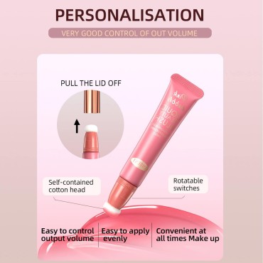Peach Pink Blush Beauty Wand, Matte Blush Stick with Cushion Applicator, Highly Pigmented Blush for Cheeks, Creamy & Blendable Color, Brightening for Skin Tone
