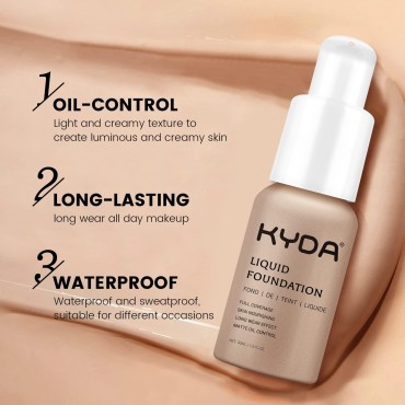 FREEORR 2Pcs Matte Full Coverage Liquid Foundation, Long Lasting Waterproof, Matte Oil Control Concealer Foundation Cream,104 Buff Beige-30ml