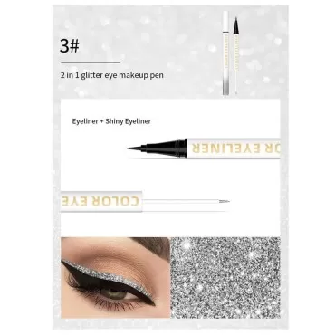 UOCK Double Ended Eyeliner Set - Black & Metallic Liquid Eyeliner Glitter Eyeliner Liquid Sparkling Eyeshadow Waterproof Glowing Eye Makeup Set (03#Silver)