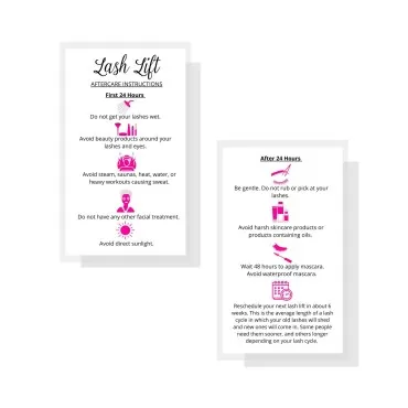 Lash Lift Aftercare Instruction Cards | 50 Pack | ...