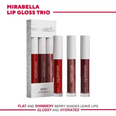 Mirabella Moisturizing Lip Gloss Trio Set, Berry (Perfect Red, Wineberry, Razzmatazz) - Colored Lip Gloss for Women - Glossy, Non-Sticky, & Shiny Makeup Lip Gloss Pack - Lip Oil Hydrating Lip Gloss