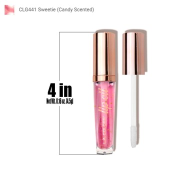 LA Colors 1 Lip Oil Lipgloss [ CLG441 Sweetie : Candy Scented ] Lip Gloss Balm Ultra Hydrating Formula + Free Zipper Bag