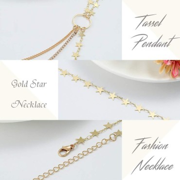 Edary Boho Star Necklace Gold Tassel Necklaces Jewelry Accessories for Women and Girls.
