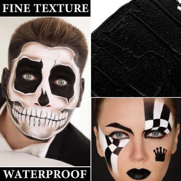 Black White Face Body Paint Set,Oil Based Face Painting Kit,Special Effects Halloween SFX Makeup Kit with 2 Brushes,Halloween Face Paint Palette Kit for Clown Zombie Halloween Cosplay Makeup