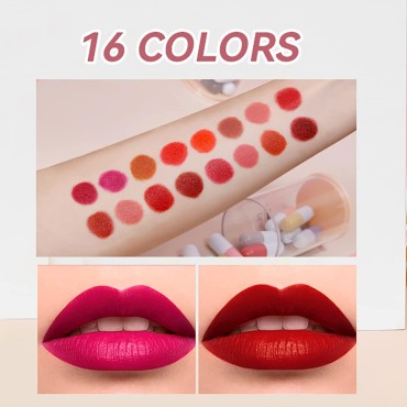 16 Pcs Mini Capsule Lipstick, Matte Waterproof Lip Gloss, Glossy Lip Gloss Suit, Mini Matte Lipstick Gloss, Pills Lipstick,For Girls & Women