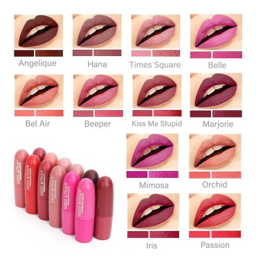 Miss Rose Long-lasting Lipstick Set, 12 PCS Multi Colored featuring full-pigment lip color with a smooth, ultra-matte finish in 12 shades