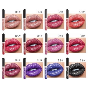 BIOKUSY 12 Colors Glitter Lip Gloss Set, Black Blu...