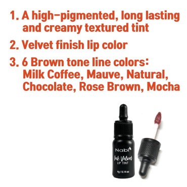 Set of 6 Colors Nabi Ink Velvet Lip Tint, Liquid Lip Stain (Brown Tone Line)