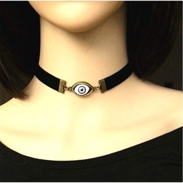 Cathercing Halloween Gothic Black Leather Rope Alloy Eyeball Chain Choker Necklace for Women Girls Child Punk Vampire Adjustable Chic Unique Jewelry Festivals Cosplay Ball Prom Party gift