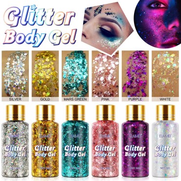 Body Glitter Gel, Face Glitter Body Gel Singer Concerts Music Festival Outfits for Women Chunky Glitter for Eye Lip Hair Nails Sparkling Holographic Gel (Gold)