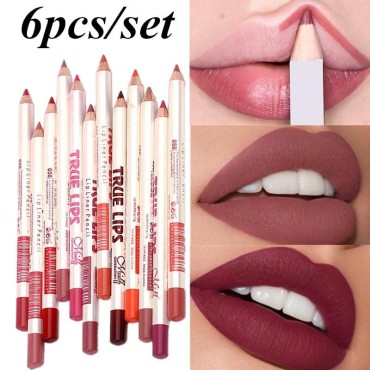 GIRGBE 6Pcs/set Professional Wood Lipliner Pencil for Cosmetics | Charming Lip Liner with Soft Contour | Makeup Tool for Lipstick Application (B#)