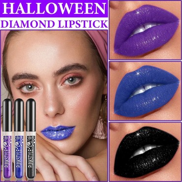 3Pcs Black Blue Purple Liquid Glitter Lipstick Lip...