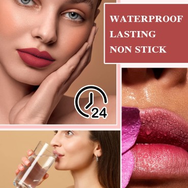 3 Colors Lazy Lipstick,Matte Lipstick Set,Waterproof Long Lasting Non-stick Cup Velvet Lip Gloss Lazy Lip Makeup Gift Set,High Pigmented,Easy to Color Lip Shape Lipstick for Women