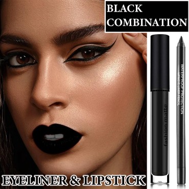 2Pcs Black Lip Liner and Lipstick Set,Matte Black ...