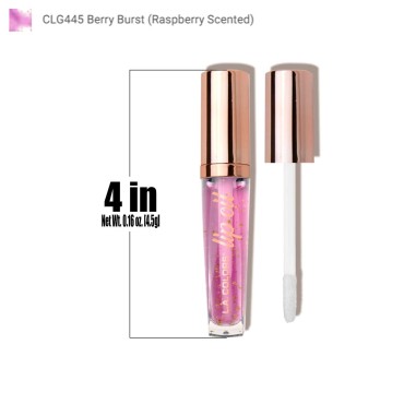 LA Colors 1 Lip Oil Lipgloss [ CLG445 Berry Burst : Raspberry Scented ] Lip Gloss Balm Ultra Hydrating Formula + Free Zipper Bag