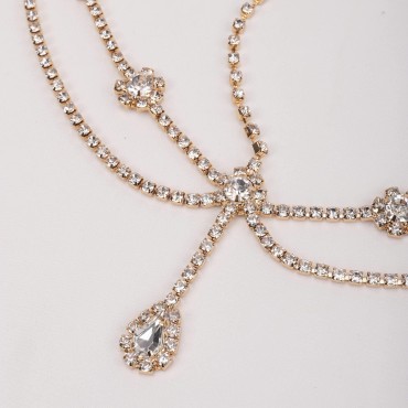 Xerling Shiny Rhinestone Headpiece Bling Crystal Teardrop Head Chain for Women Dainty Headwear Head Accessories for Wedding Bridal Halloween Costume (Gold)