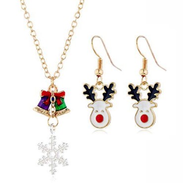 Gangel Christmas Necklace Earring Set Smowflake Be...