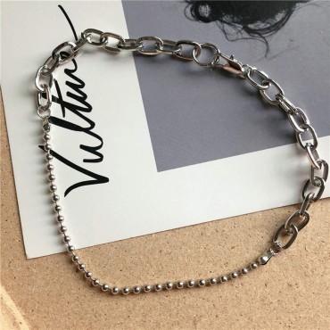 Xerling Eboys Egirls Silver Stitching Link and Beads Chain Necklace Chunky Choker Punk Hip Hop Unisex Jewelry for Men Women