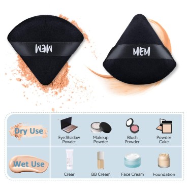 MEM Triangle Powder Puff - 8 Pcs Soft Velour Makeu...