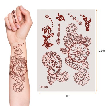 AHIER Henna Tattoo, 6 Sheets Henna Stickers, Water...