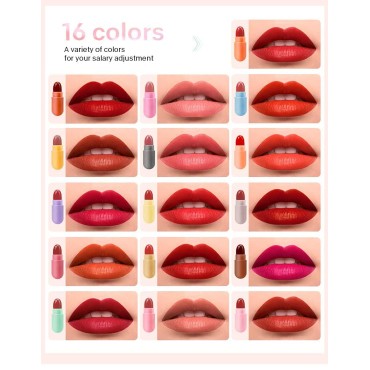 Kusslippe 16 Colors Mini Lipstick Set, Capsule Mini Lipsticks, Waterproof Long Lasting Mini Capsules Velvet Lipstick, Pill Shaped Lipstick (16PCS)
