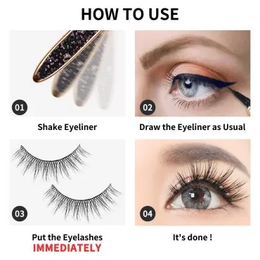 Erinde 2PCS Eyelash Glue Pen, Lash Glue Pen Upgraded Self-adhesive Eyeliner Pencil, No Glue No Magnetic Liquid Eyeliner Pen, Eye Liner for Eye Makeup and Wear Normal False Eyelashes, Black&Clear SET A