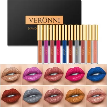 VERONNI 10 Pcs Diamond Glitter Lipstick Set,Shimme...