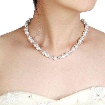 FXmimior Bridal Jewelry Backdrop Necklace Rhinesto...