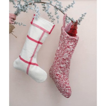 Creative Co-Op Cotton Flannel Stocking with Grid P...