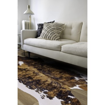 Feizy Rugs - Bartlett Premium On-Hair Cowhide, Black/Tan with White, Small