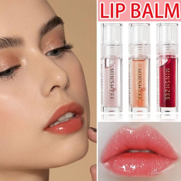 3 Pcs Lip Gloss Moisturizing Lip Oil Set,Plumping Lip Glow Oil Shimmer Lipgloss Tinted Lip Balm Clear Liquid Lipstick Set Long Lasting Hydrating Lip Tint