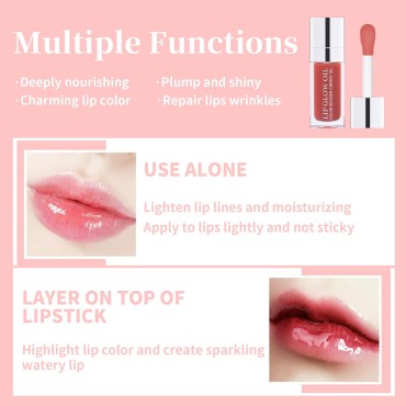 HOSAILY 2pcs Hydrating Lip Glow Oil Set Pink Tinted Plumping Lip Care Gloss Balm Big Applicator Clear Transparent Toot Nourishing Non-sticky Moisturizing Glitter Primer for Dry Lip Raspberry& Rosewood