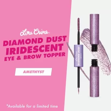 Lime Crime Iridescent Eye & Brow Glitter Topper, Diamond Dust (Amethyst Purple) - Dual-Ended Precision Liner Brush & Eyebrow Applicator - Shimmery Topper & Lightweight Non-Sticky Texture