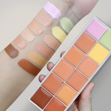 SUMEITANG Color Correcting Concealer Palette, 12 Colors Face Camouflage Contour Cream Palette, Facial Primer Conceals Dark Circles, Skin Tone Correcting, Blemishes&Redness-Full Coverage Make Up Plate
