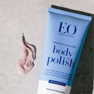 EO Smooth and Glow Body Polish, 6 Ounce (Pack of 1), French Lavender, Organic Plant-Based Dual Action Exfoliating Scrub