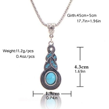 Edary Bohemian Necklace Turquoise Pendant Necklaces Silver Necklace Chain Jewelry for Women and Girls