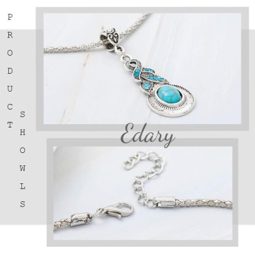 Edary Bohemian Necklace Turquoise Pendant Necklaces Silver Necklace Chain Jewelry for Women and Girls