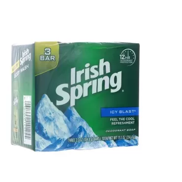 Irish Spring Deodorant Bar Soap, Icy Blast, 3.75 oz bars, 3 ea (Pack of 5)
