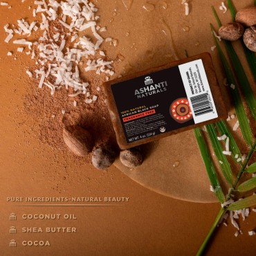Ashanti Naturals African Black Soap Bar | Scented Natural Black Soap with Raw Shea Butter and Coconut Oil - 2pk 4oz Bars (Fragrance Free)